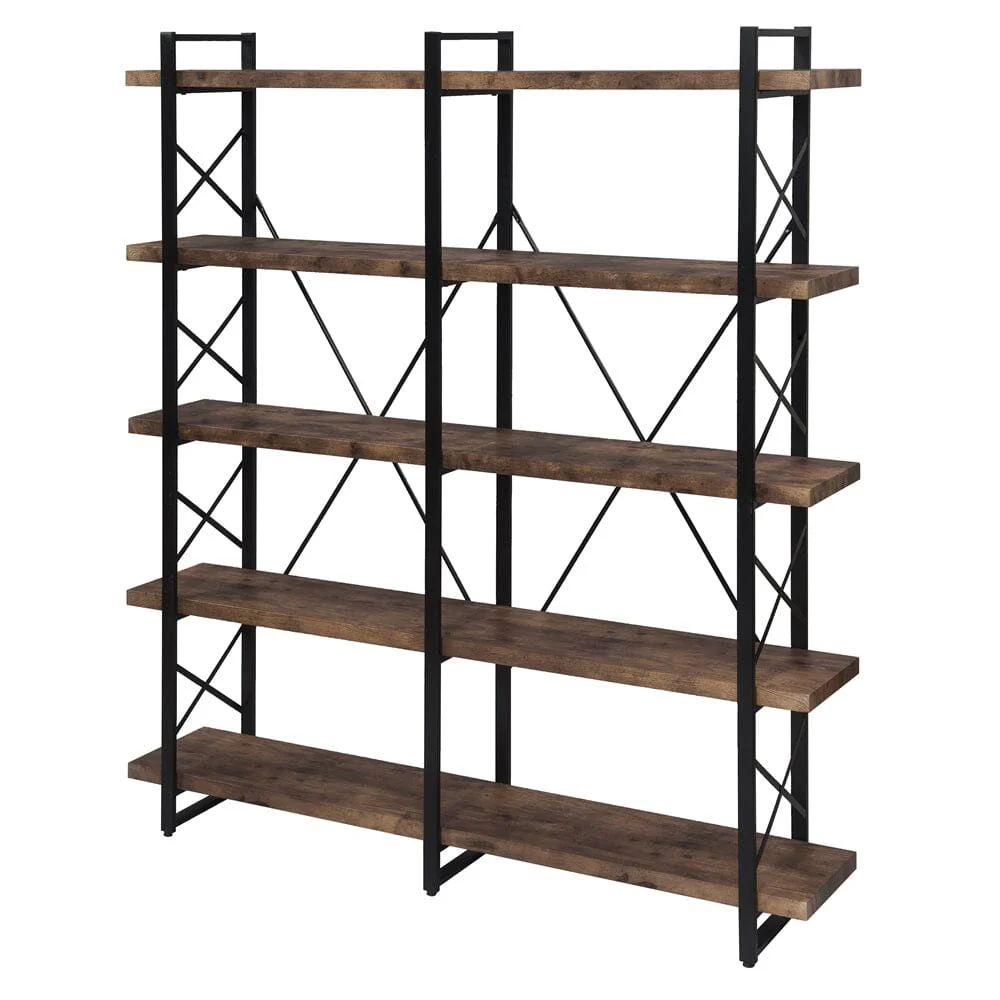 Giving Tree Home Office 5 Tier Bookshelf, X Design Etageres Storage Shelf, Industrial Bookcase for Office with Metal Frame - Image 9