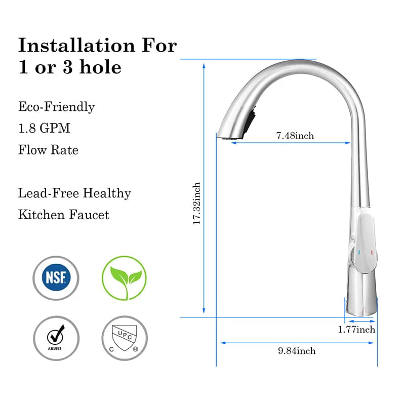 Giving Tree Kitchen Sensor High Arc Faucets Single Handle Pull Down - Image 35