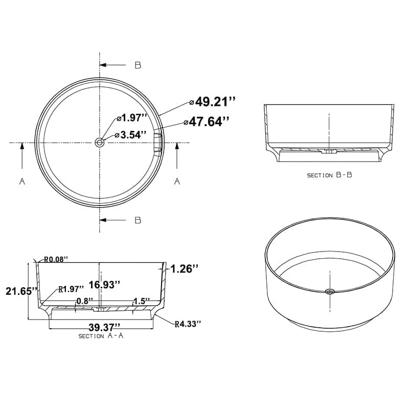 49" Japanese-Style Freestanding Round Soaking Tub in Stone Resin Material - Image 12