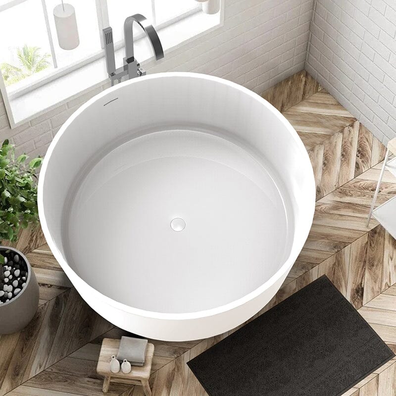 49" Japanese-Style Freestanding Round Soaking Tub in Stone Resin Material - Image 5