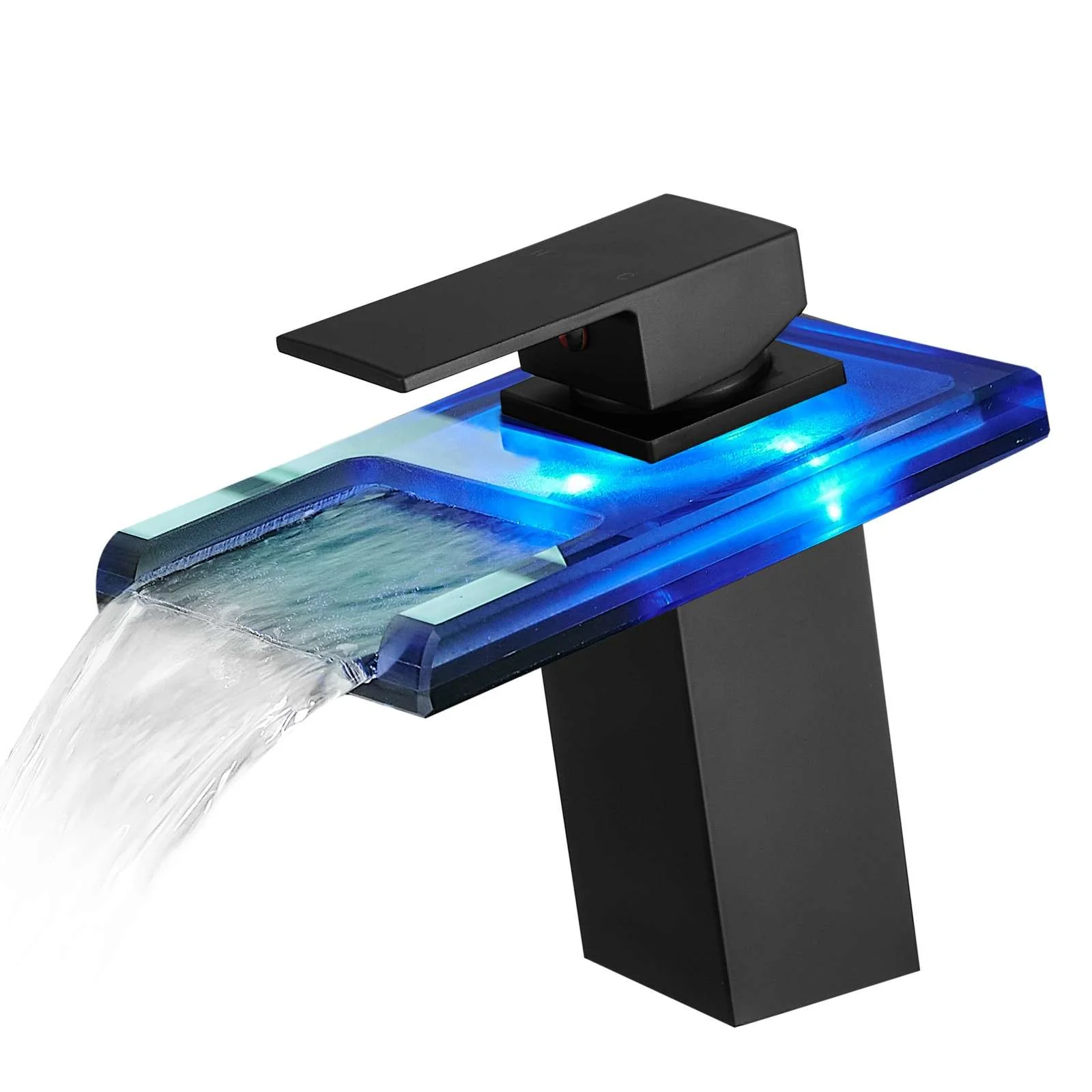 LED Single Handle Glass Waterfall Spout Faucet, 3 Color Changing & Temperature Control - Image 2