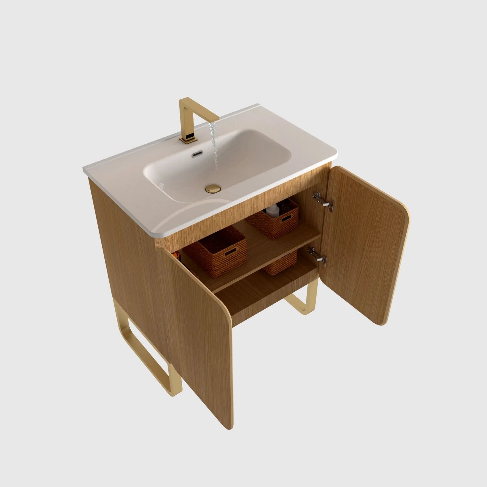 30" Modern Light Wood Freestanding Bathroom Vanity with Ceramic Sink, Large Storage Vanity 2 Doors - Image 5