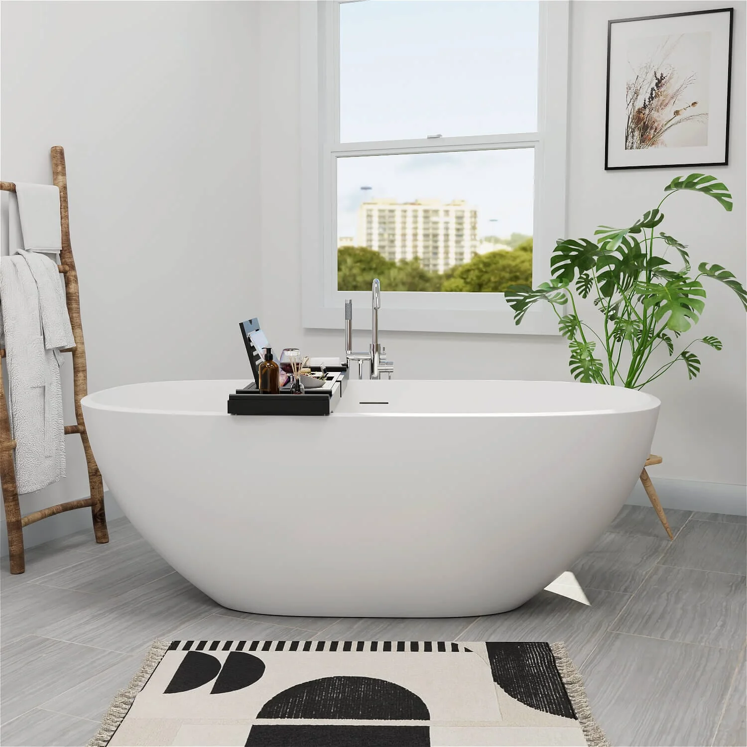 Luxury Bamboo Expandable Bathtub Caddy Tray with Smartphone Tablet Book Holders, Soap Tray, Wine Glass Slot, Black - Image 3