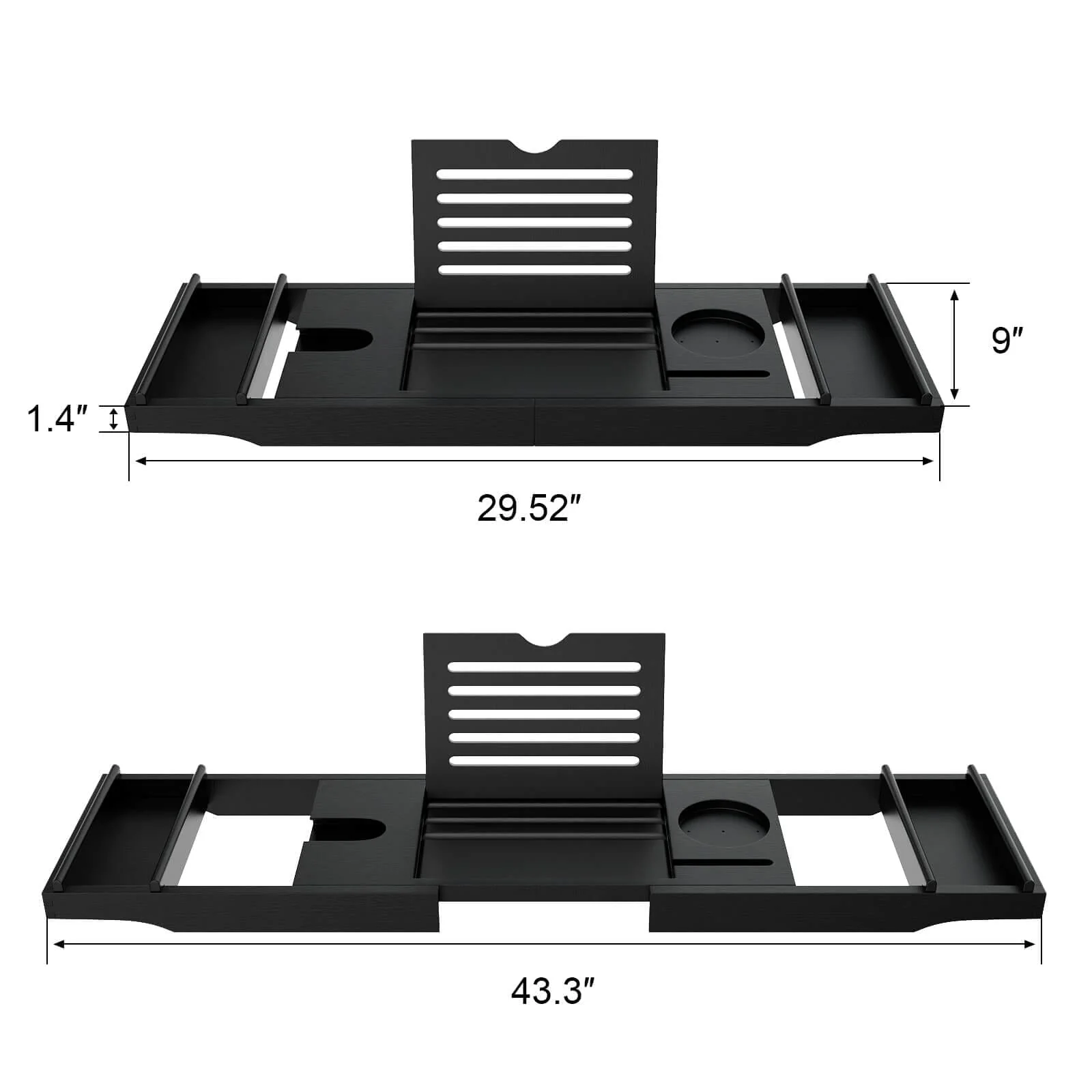Luxury Bamboo Expandable Bathtub Caddy Tray with Smartphone Tablet Book Holders, Soap Tray, Wine Glass Slot, Black - Image 8