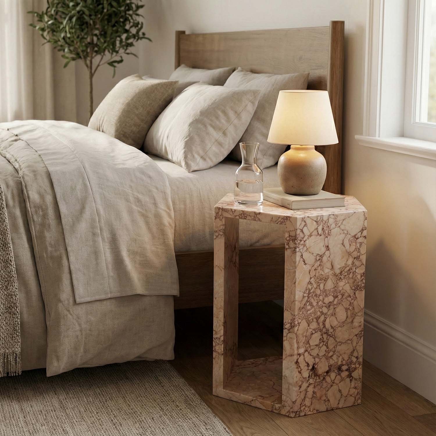 Luxury Real Marble Pink Hexagon Shape Side Table for Living Room, Bathroom & Small Spaces - Image 3