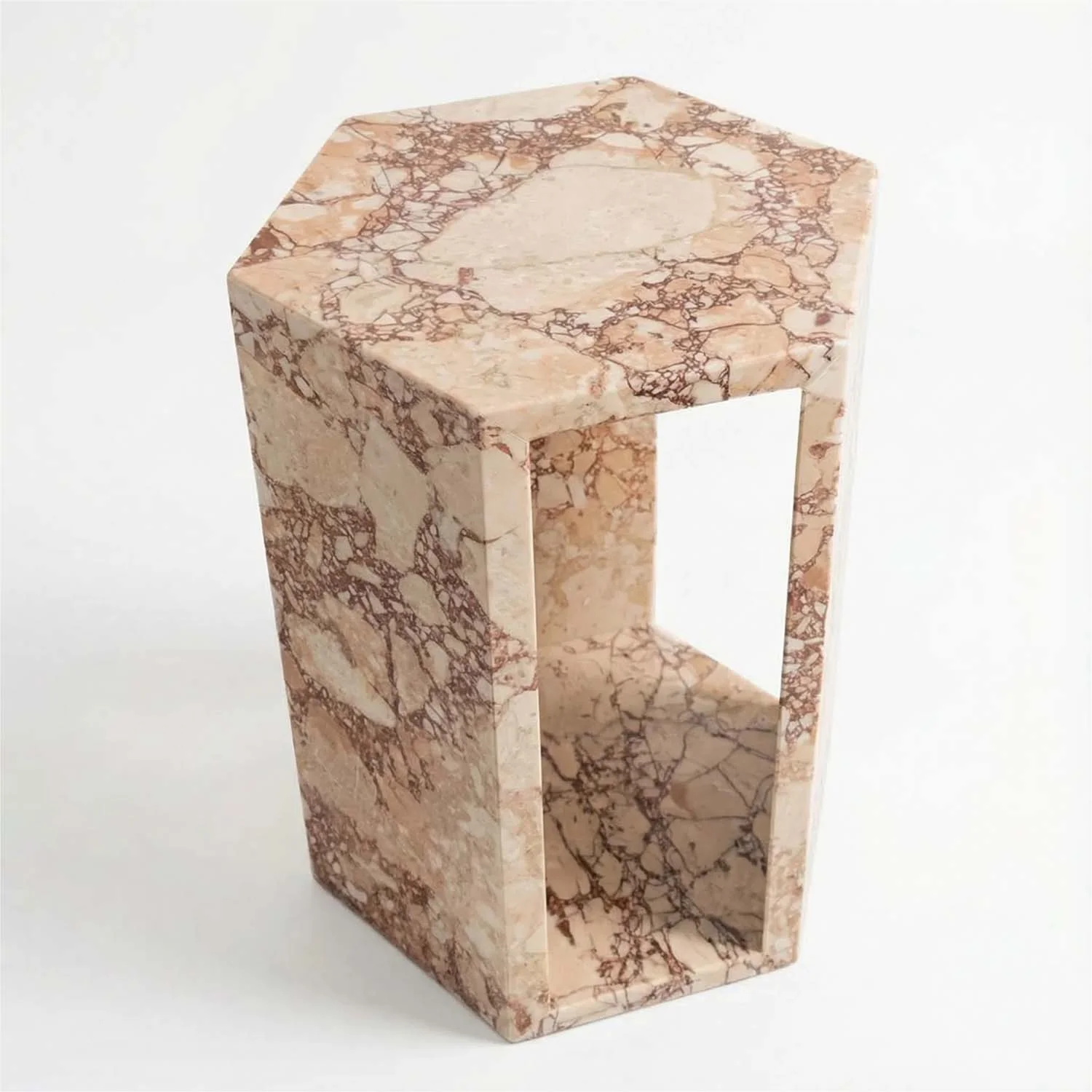 Luxury Real Marble Pink Hexagon Shape Side Table for Living Room, Bathroom & Small Spaces - Image 4