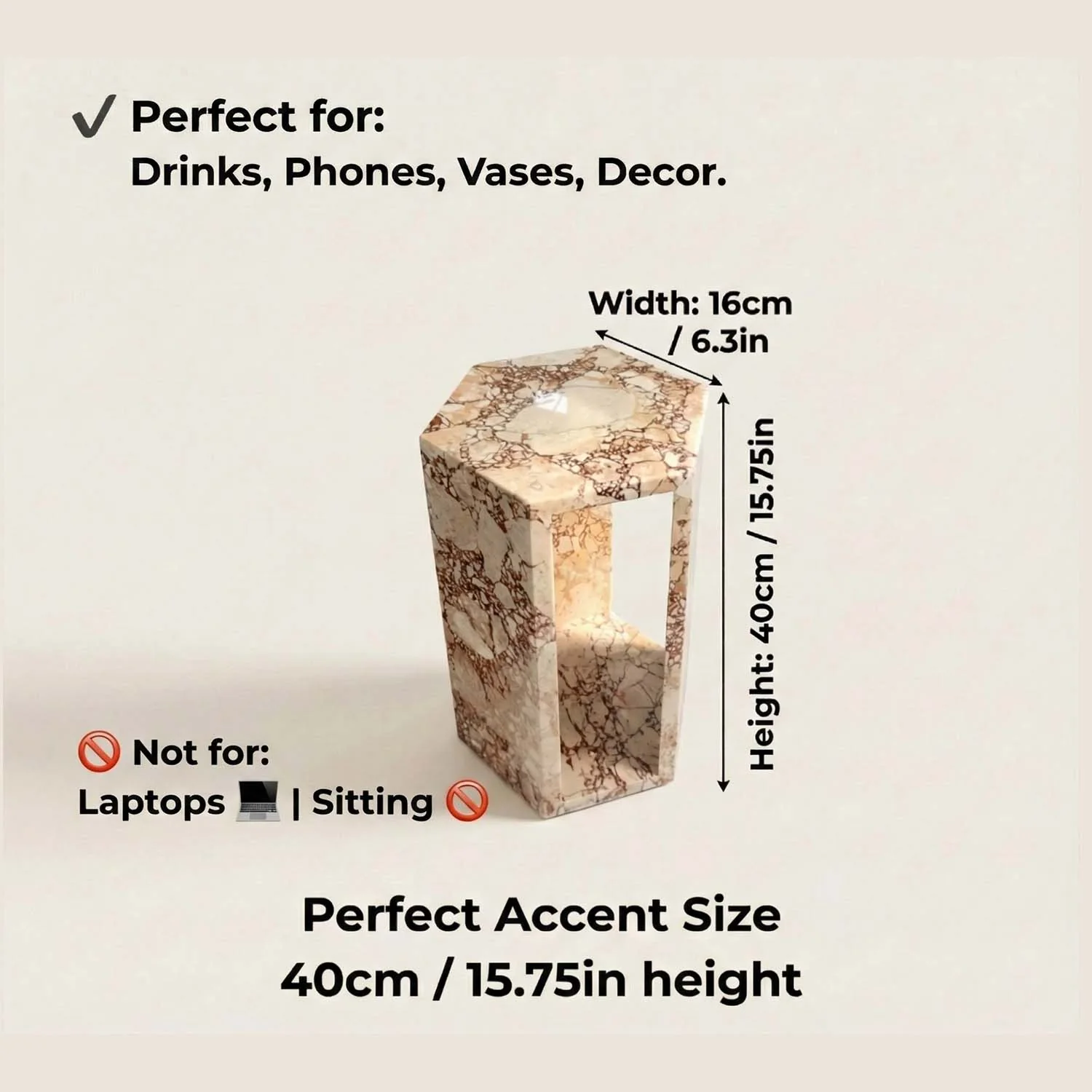 Luxury Real Marble Pink Hexagon Shape Side Table for Living Room, Bathroom & Small Spaces - Image 6