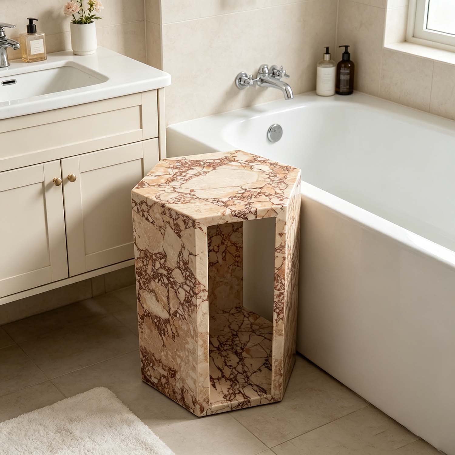 Luxury Real Marble Pink Hexagon Shape Side Table for Living Room, Bathroom & Small Spaces - Image 7