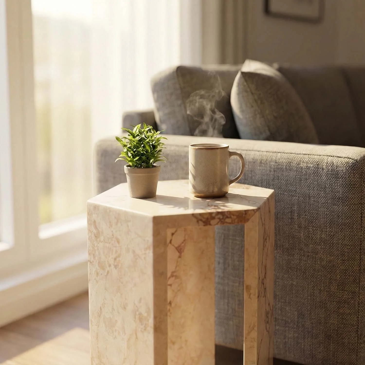 Luxury Real Marble Pink Hexagon Shape Side Table for Living Room, Bathroom & Small Spaces - Image 8