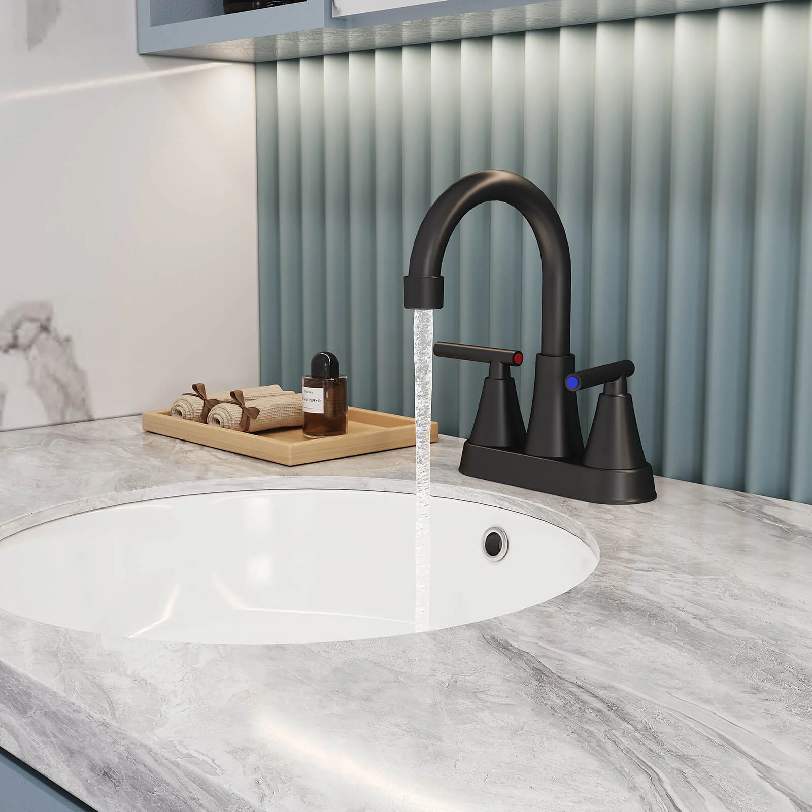 Matte Black Double-Lever Bathroom Lavatory Faucet