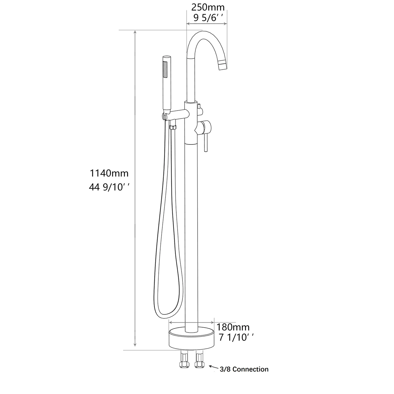 Matte Black Independent Freestanding Tub Faucet with Handheld Shower - Image 4