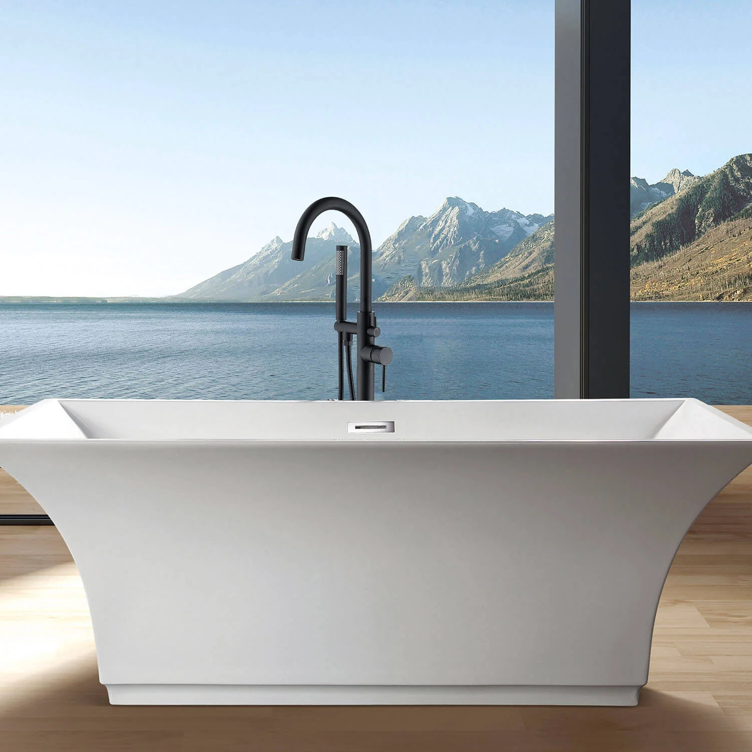 Matte Black Independent Freestanding Tub Faucet with Handheld Shower - Image 6