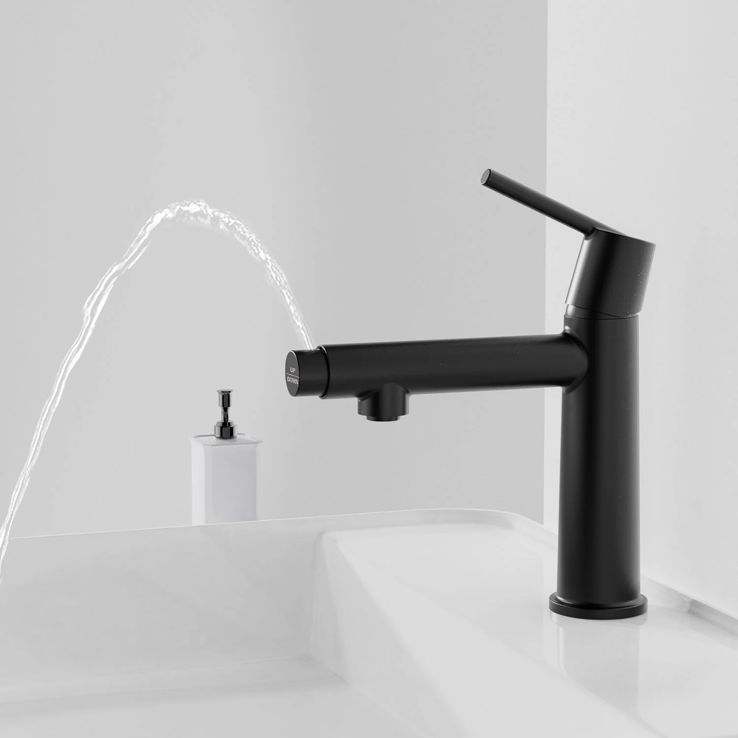 Matte Black Single Handle Single Hole Bathroom Faucet with 2 Water Flow Mode - Image 2