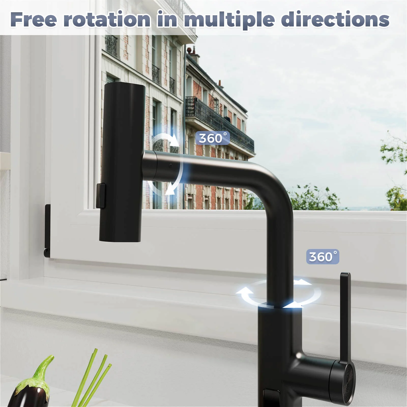 Matte Black Single-Handle Pull-Out Kitchen Faucet with Temperature Display - Image 9