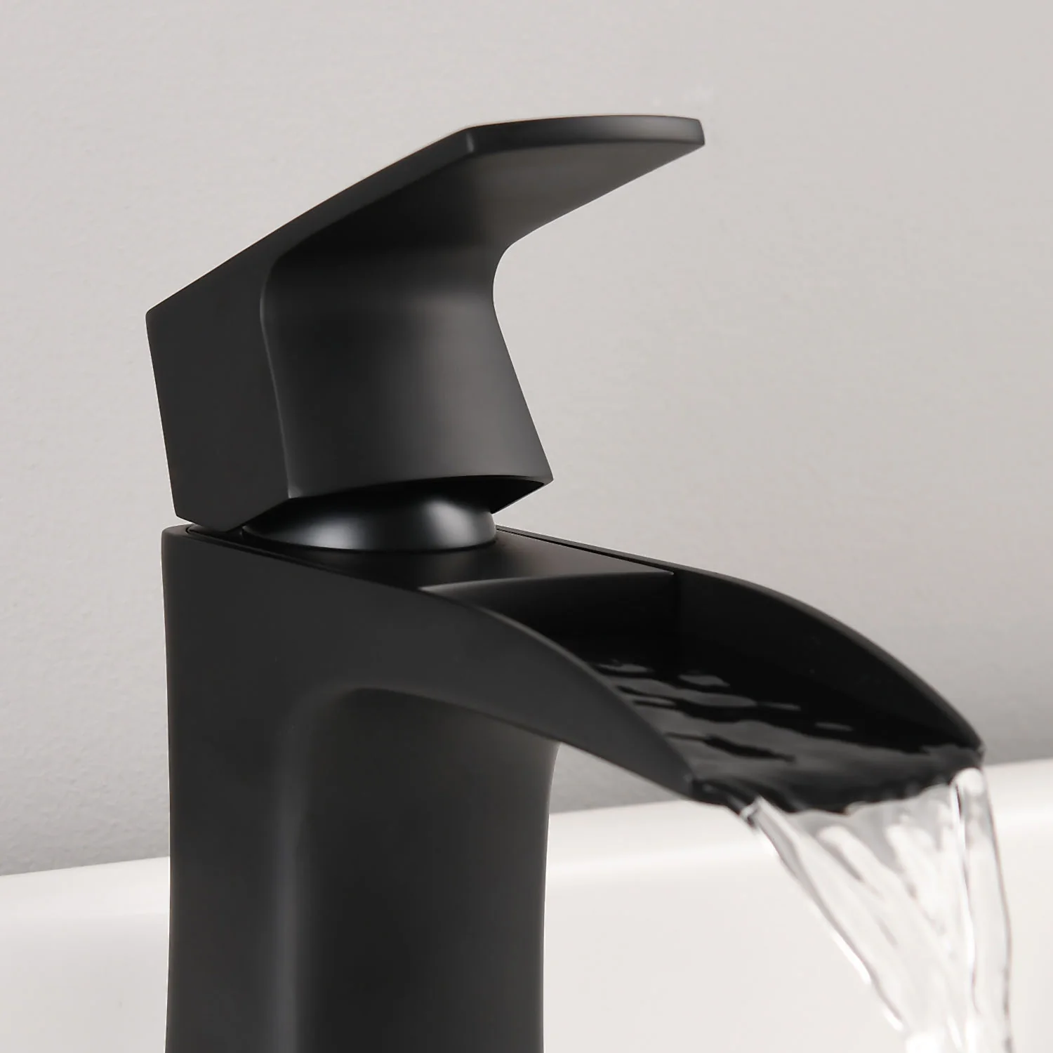Matte Black Single Handle Single Hole Waterfall Bathroom Faucet Brass with Pop-up Drain - Image 3