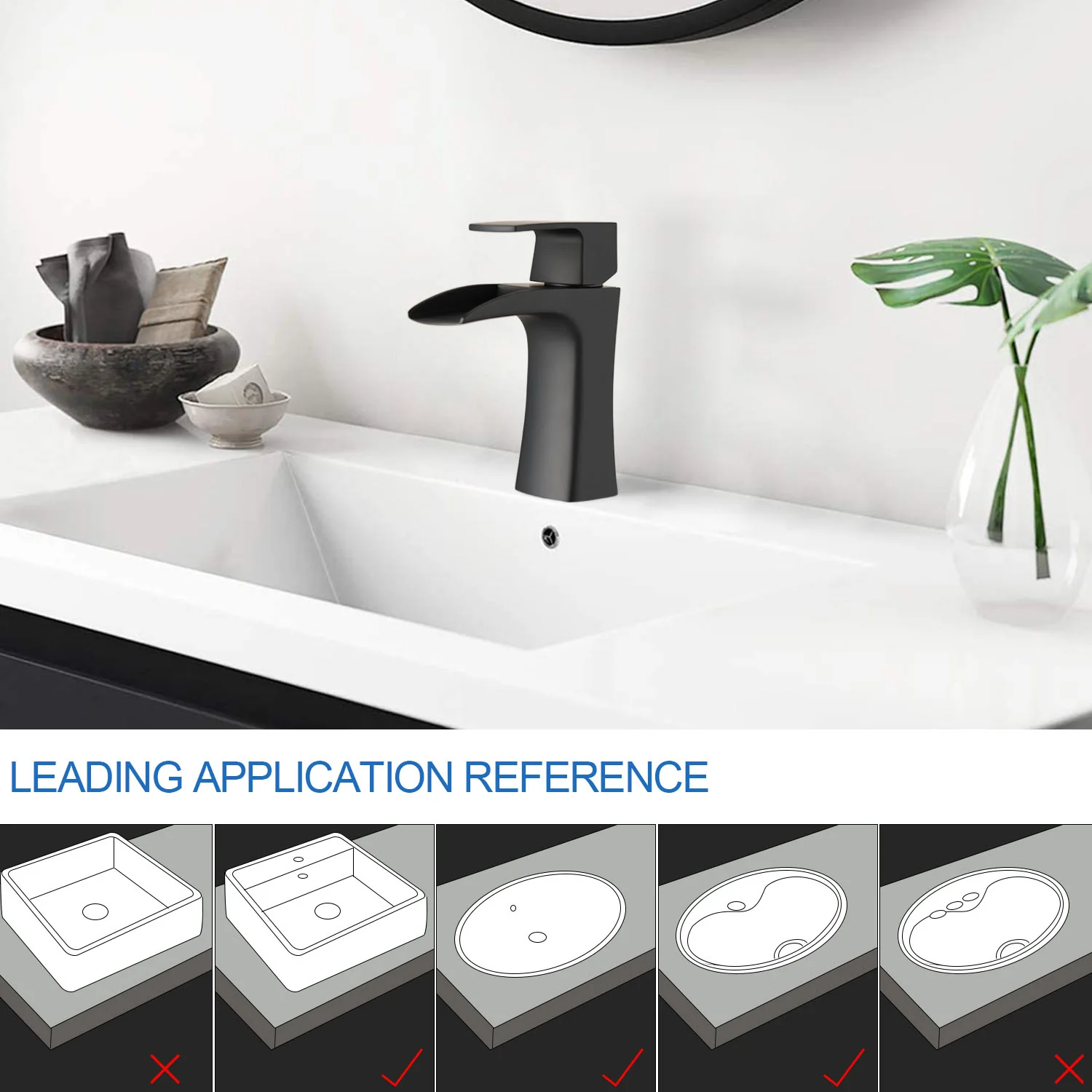 Matte Black Single Handle Single Hole Waterfall Bathroom Faucet Brass with Pop-up Drain - Image 6