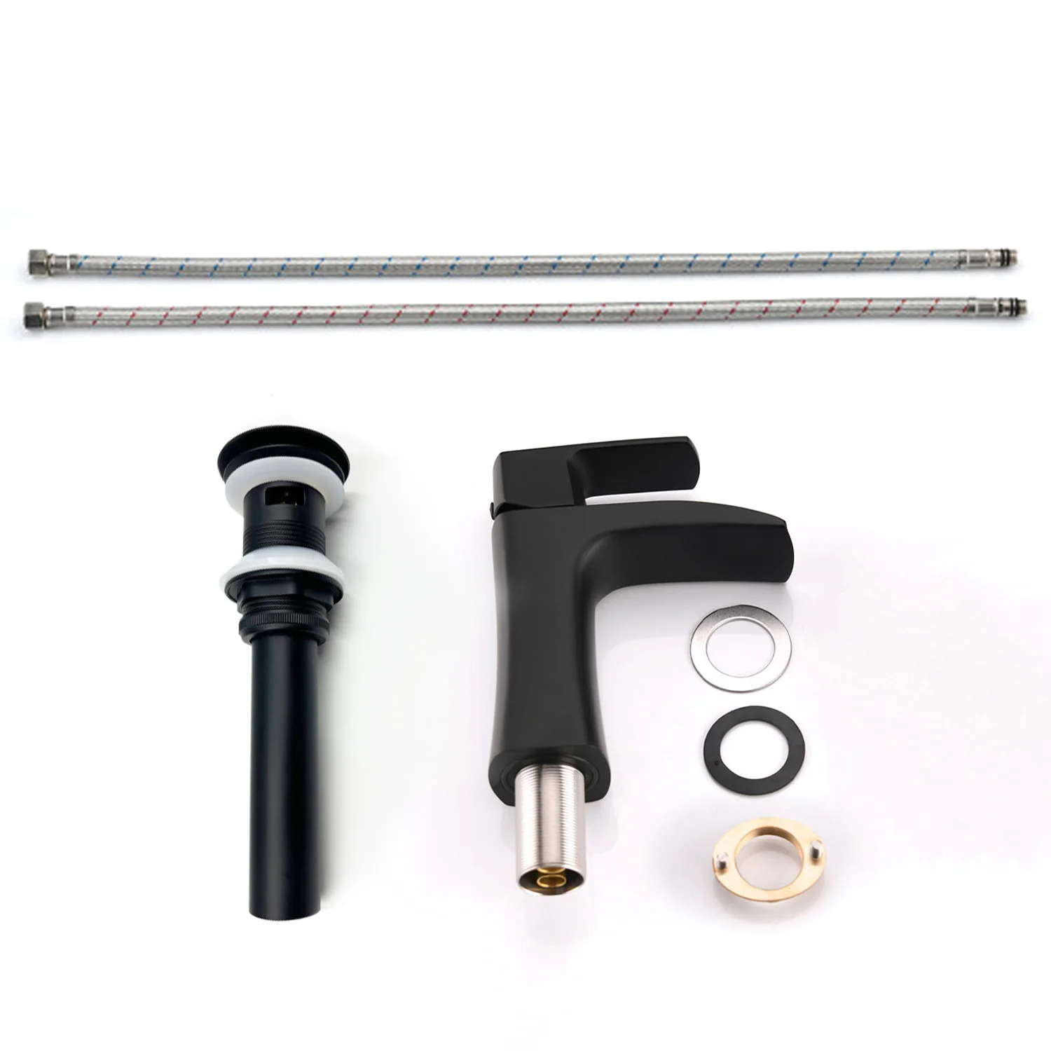 Matte Black Single Handle Single Hole Waterfall Bathroom Faucet Brass with Pop-up Drain - Image 7