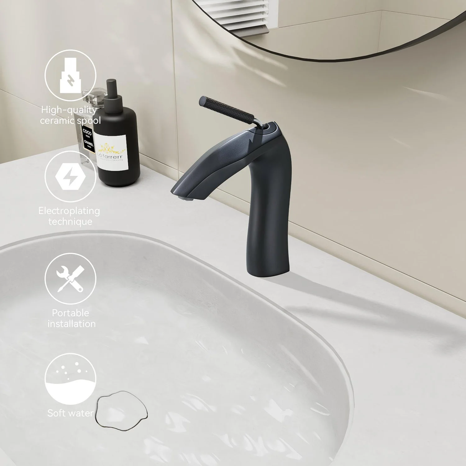 Matte Black Single Hole Bathroom Faucet Brass with Slim Single Handle and Aerator - Image 2