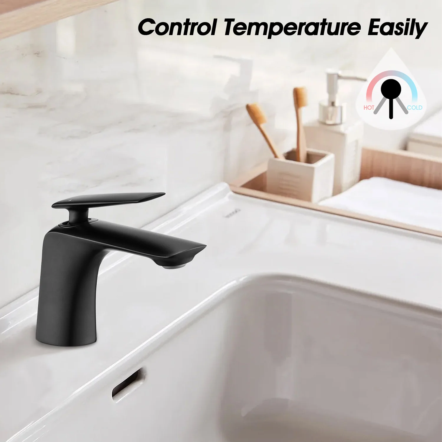 Matte Black Single Handle Single Hole Bathroom Sink Faucet with Pop-Up Drain - Image 4