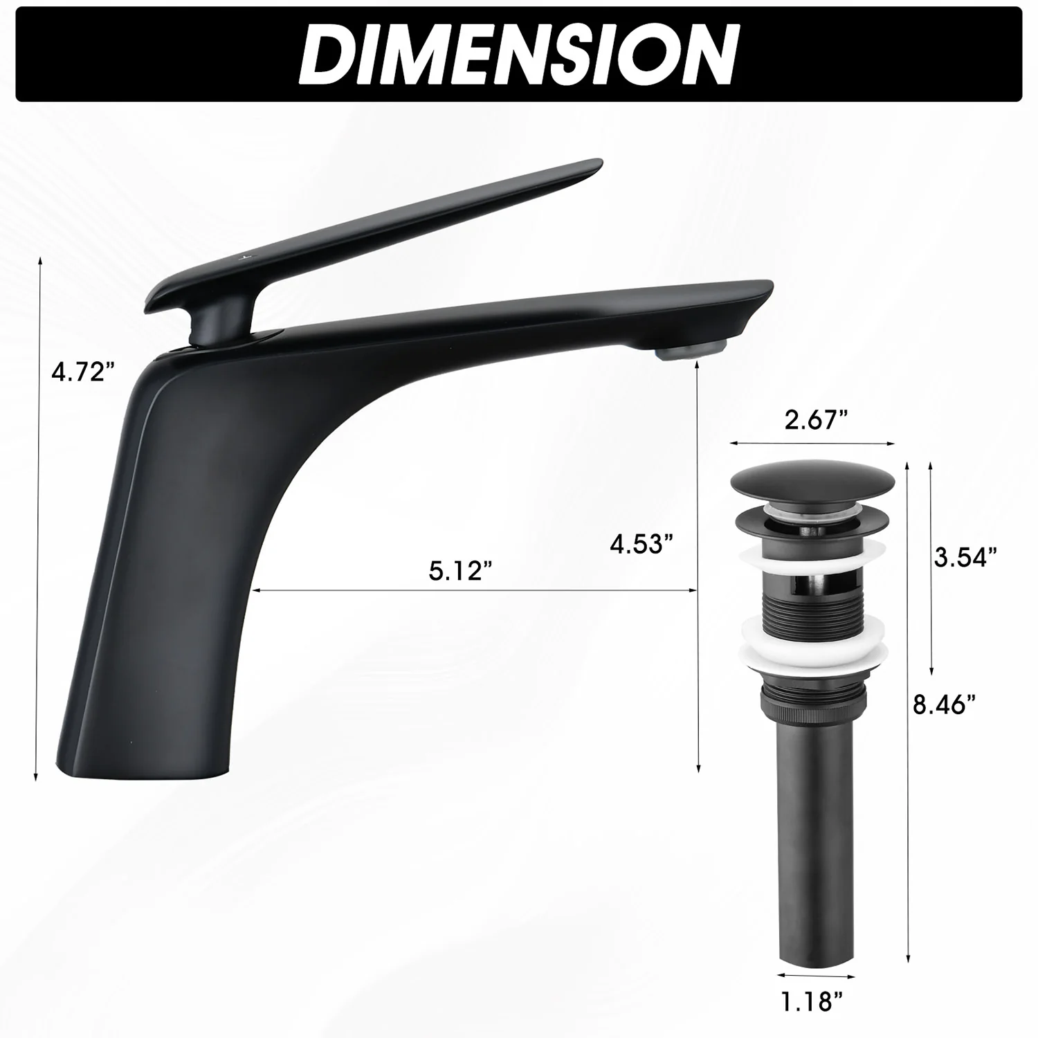 Matte Black Single Handle Single Hole Bathroom Sink Faucet with Pop-Up Drain - Image 5