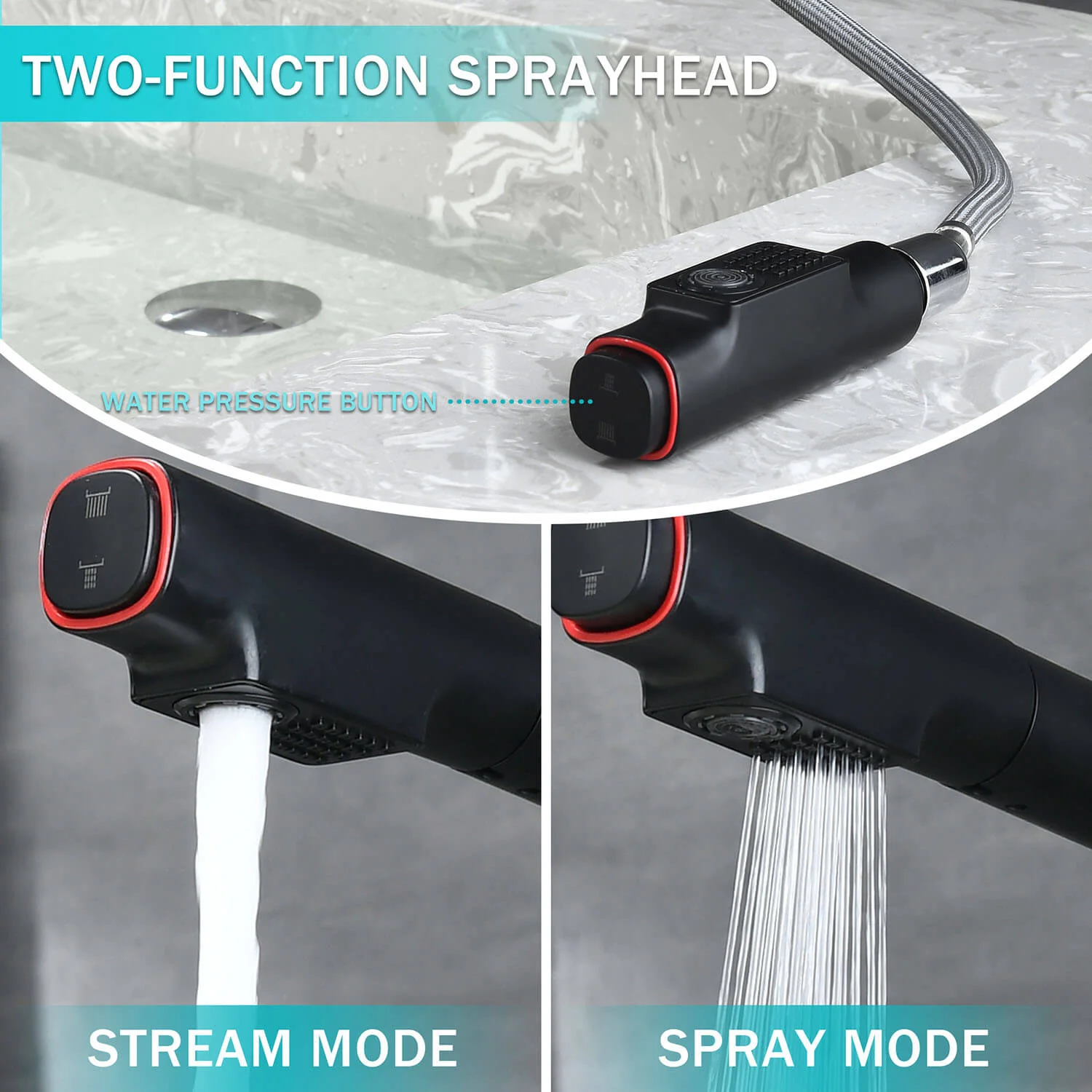 Matte Black Single Hole Pull-Down Bathroom Faucet with Lift Spout & Dual Spray Modes - Image 4