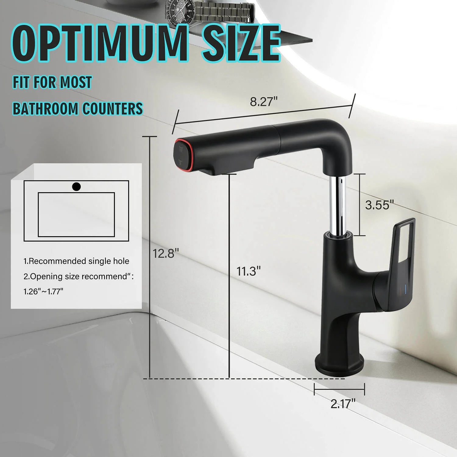 Matte Black Single Hole Pull-Down Bathroom Faucet with Lift Spout & Dual Spray Modes - Image 7
