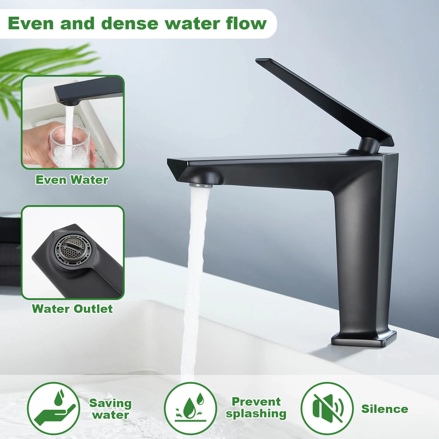 Matte Black Splashless Bathroom Faucet with Aerator - Image 14
