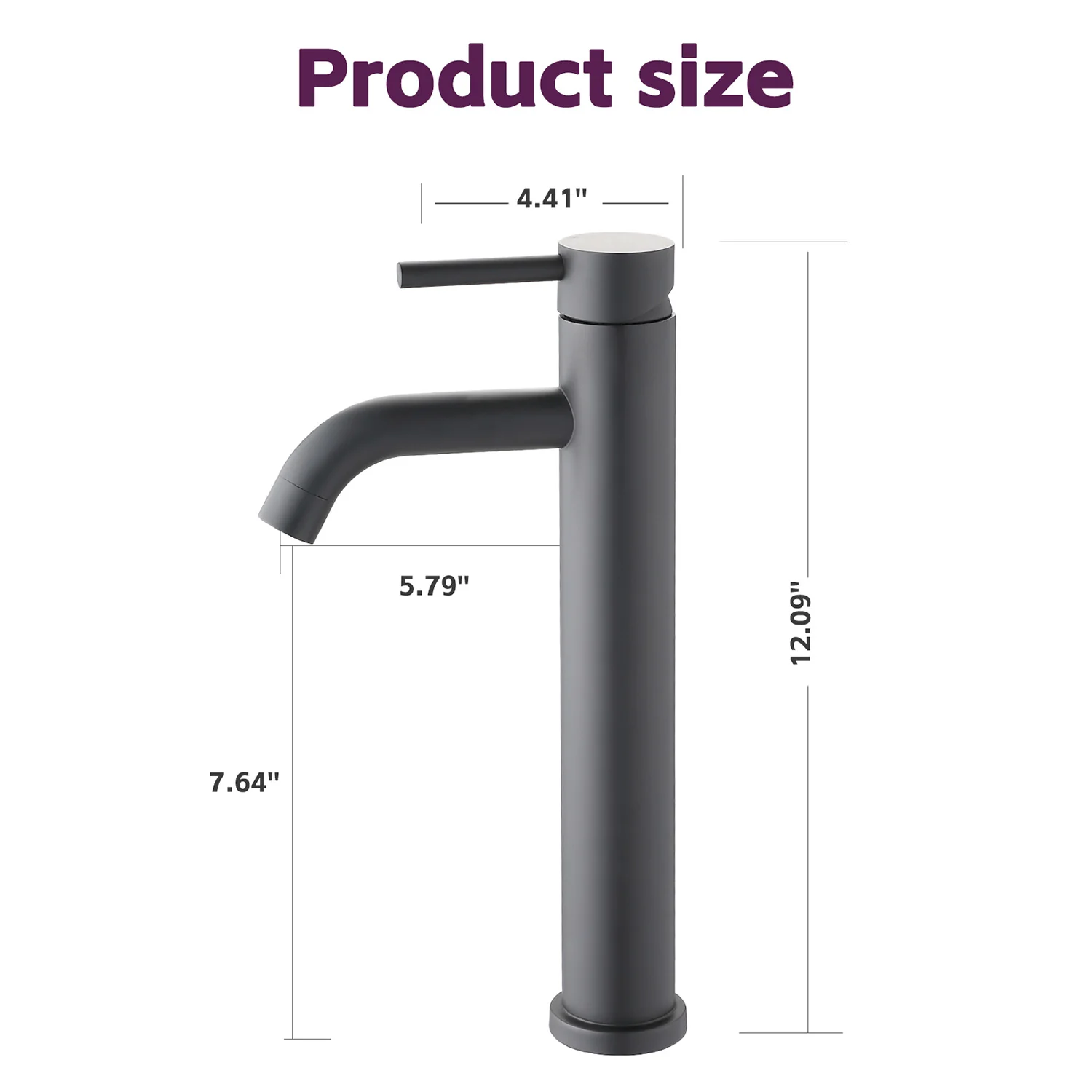 Matte Black Tall Single Hole Bathroom Faucet for Vessel Sink - Image 6