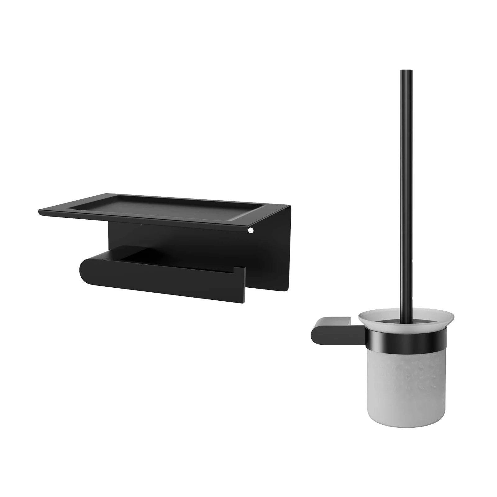 Matte Black Toilet Brush and Toilet Paper Holder Set