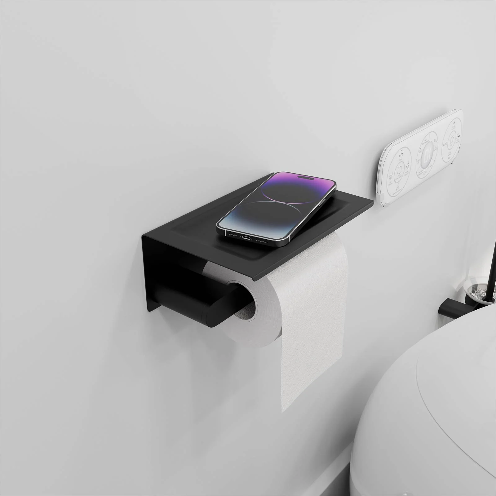 Matte Black Toilet Brush and Toilet Paper Holder Set - Image 2