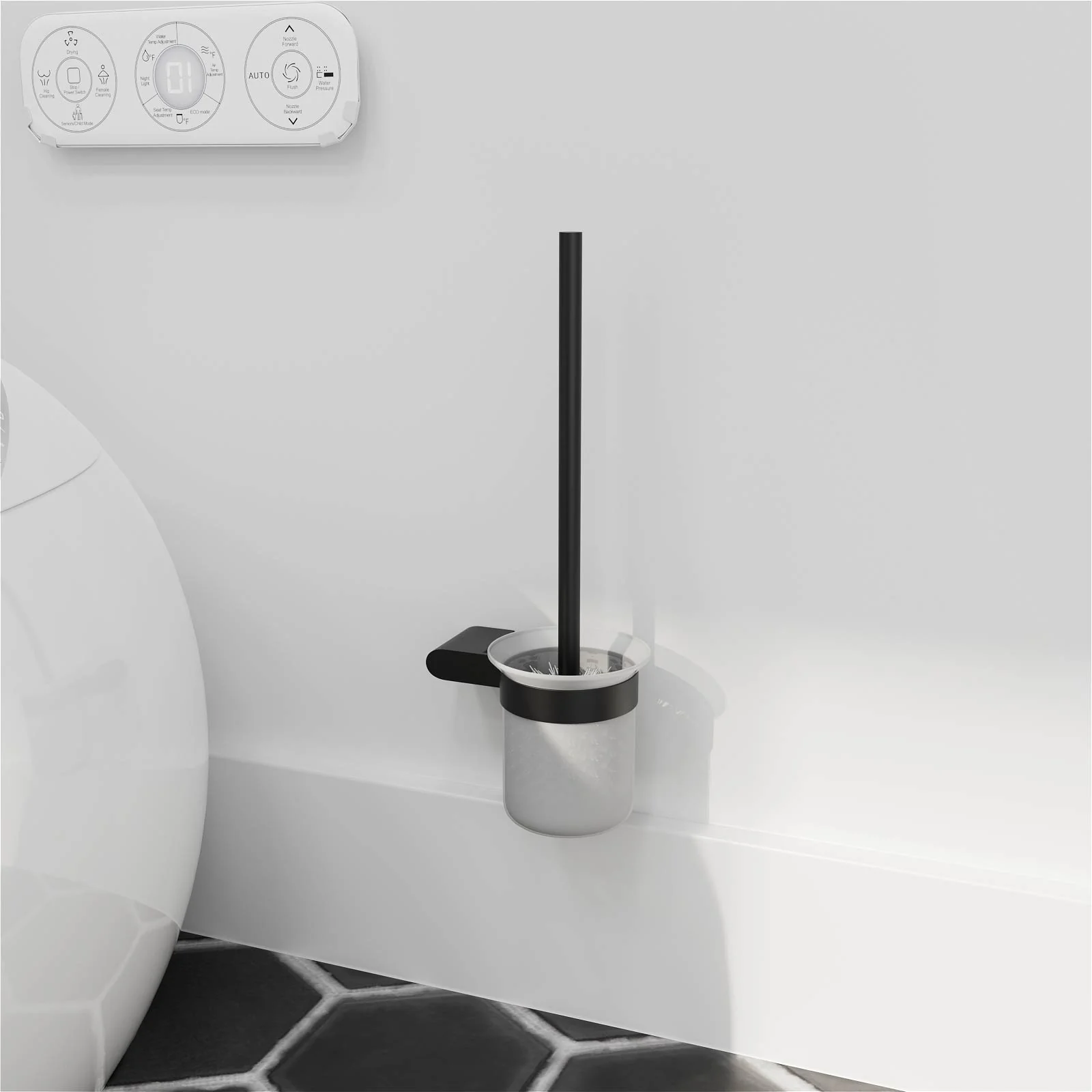 Matte Black Toilet Brush and Toilet Paper Holder Set - Image 3