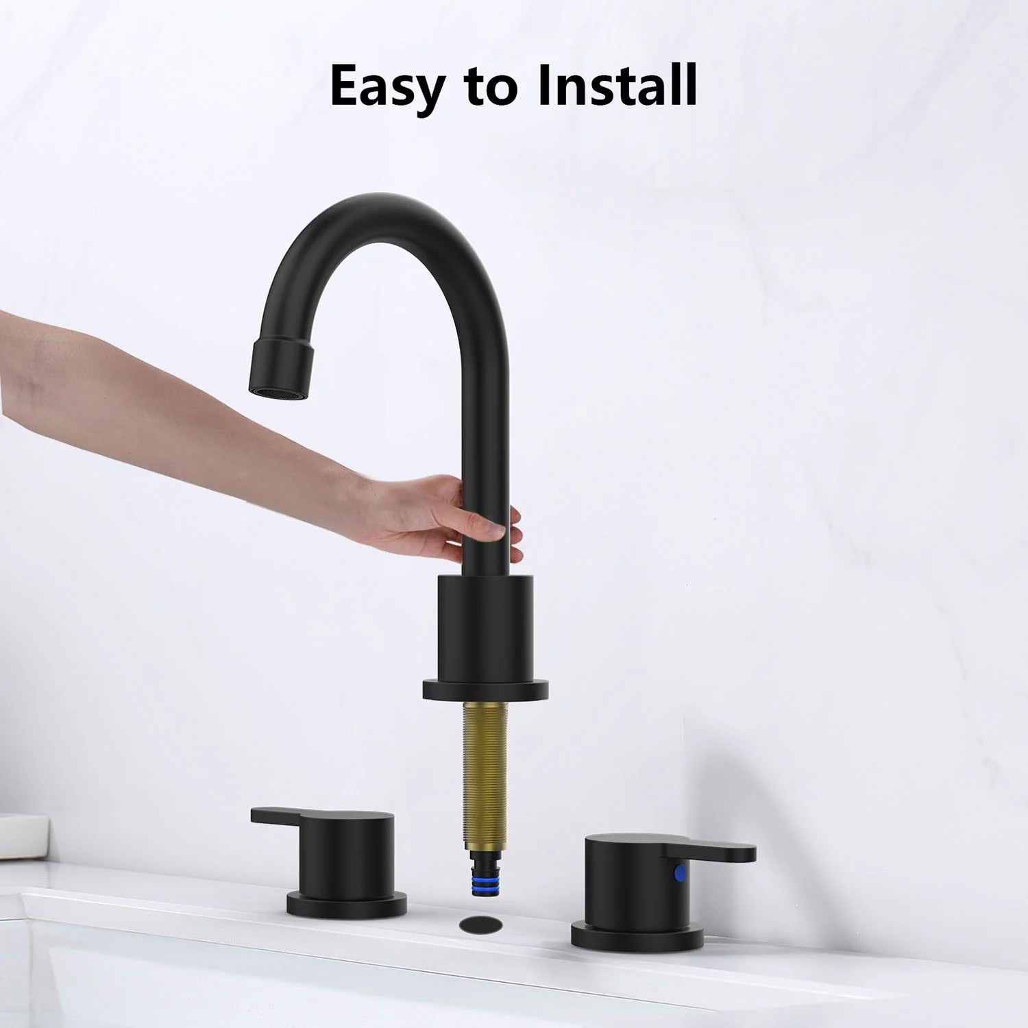 Matte Black 8 Inch Widespread Bathroom Sink Faucet with Pop Up Drain Assembly - Image 5