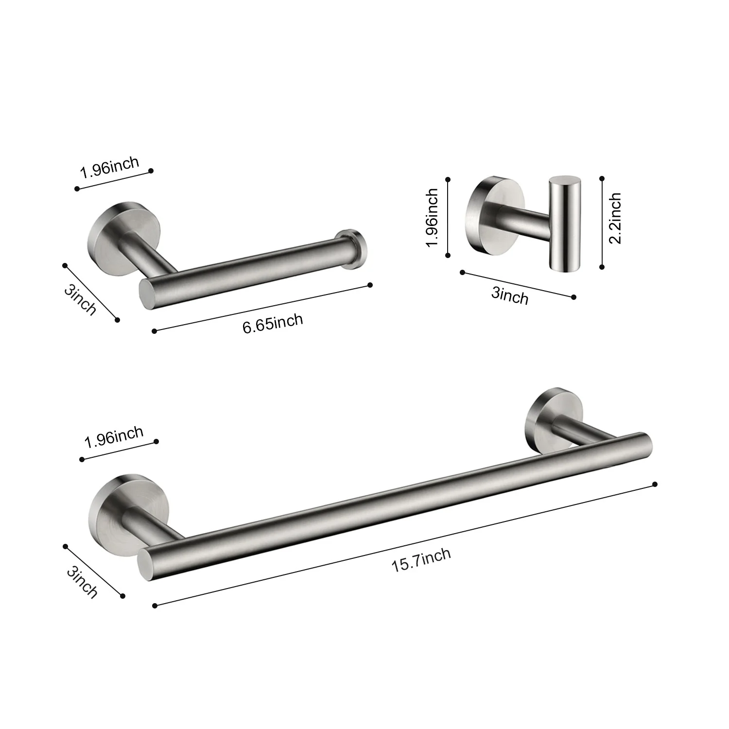 Minimalist 3-Piece Brushed Nickel Bathroom Towel Rack Set - Image 7