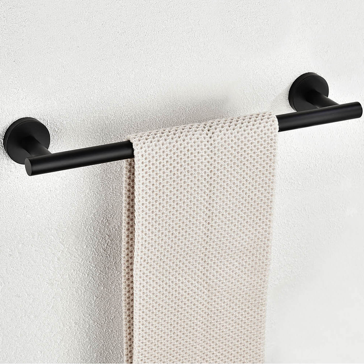 Minimalist 3-Piece Matte Black Bathroom Towel Rack Set - Image 2