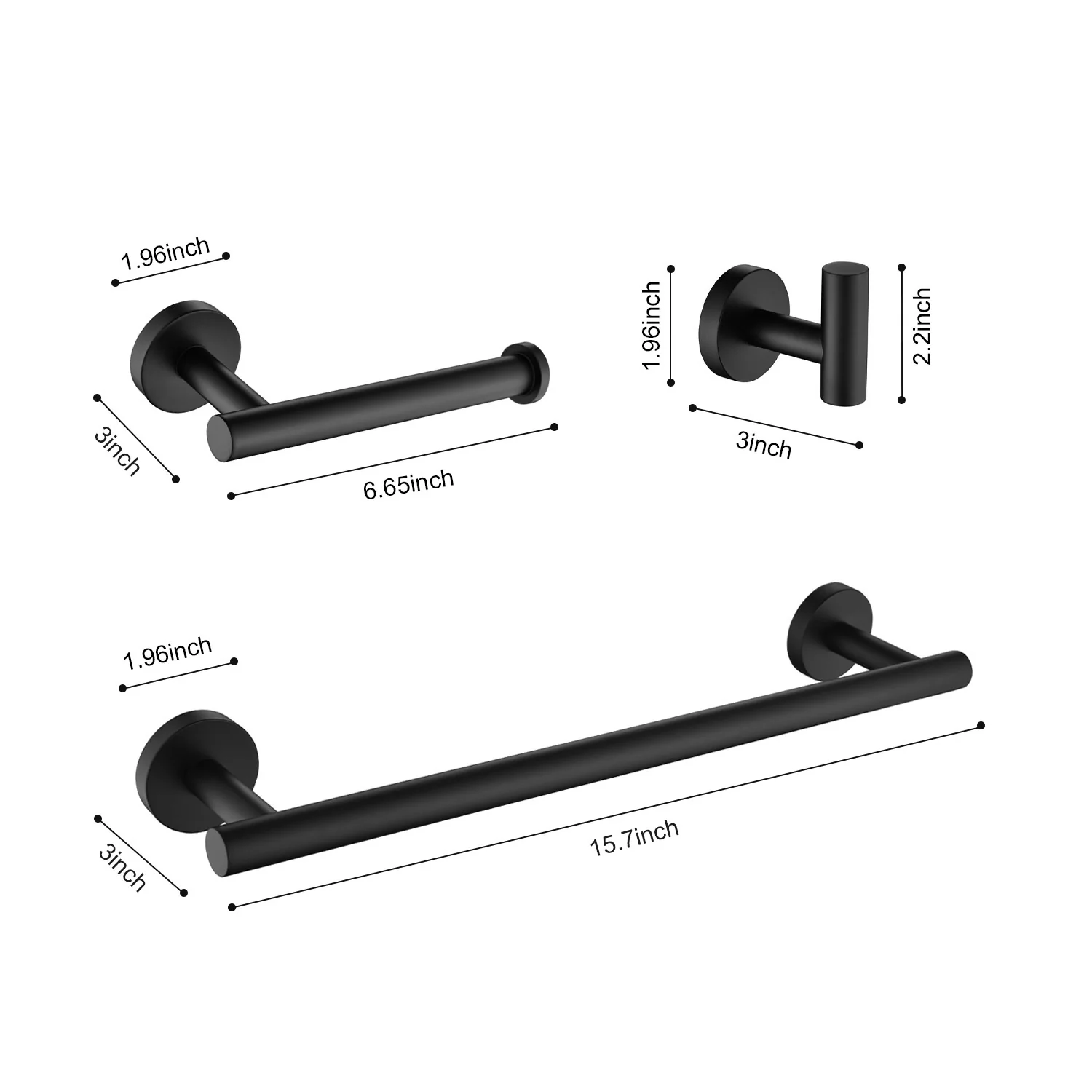Minimalist 3-Piece Matte Black Bathroom Towel Rack Set - Image 7