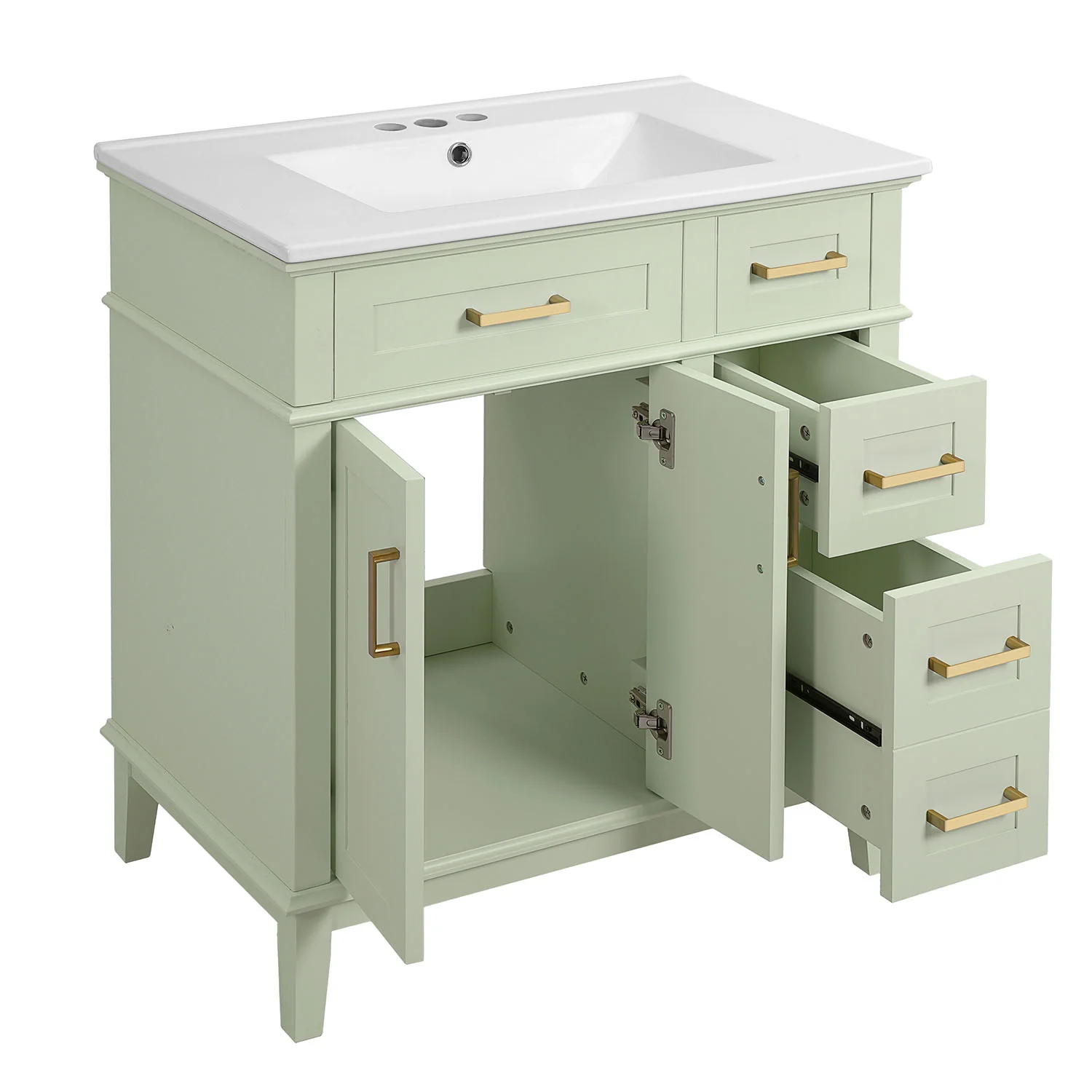Modern 30" Green Solid Wood Bathroom Storage Vanity with Ceramic Sink - Image 7