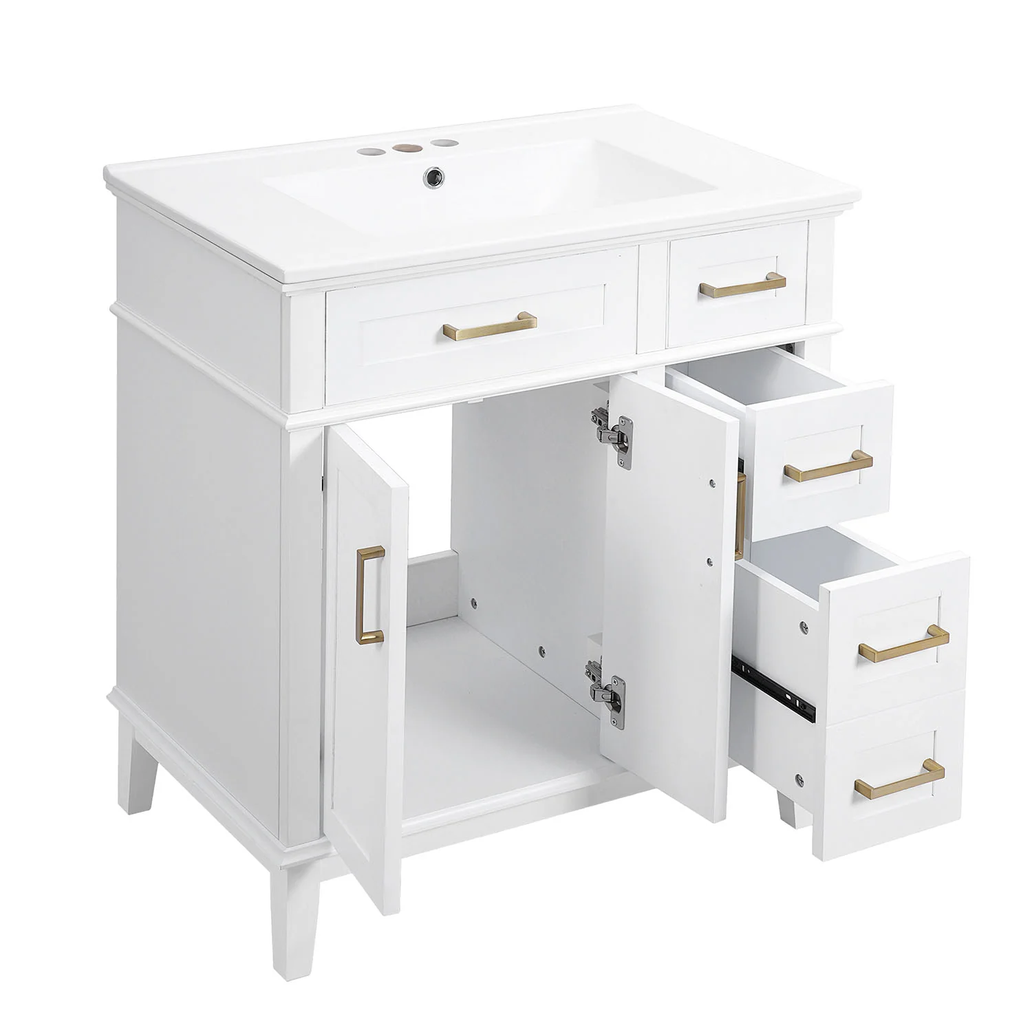 Modern 30" White Solid Wood Bathroom Storage Vanity with Ceramic Sink - Image 10