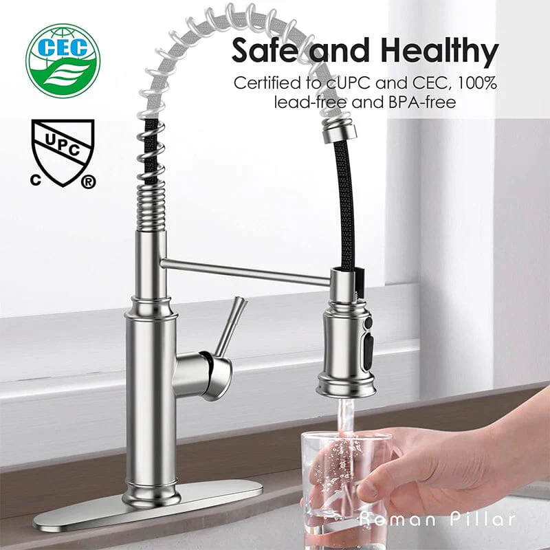 Modern 360° Swivel Pull-Out Spring Sprayer Kitchen Sink Faucet, 3 Spray Patterns - Image 3