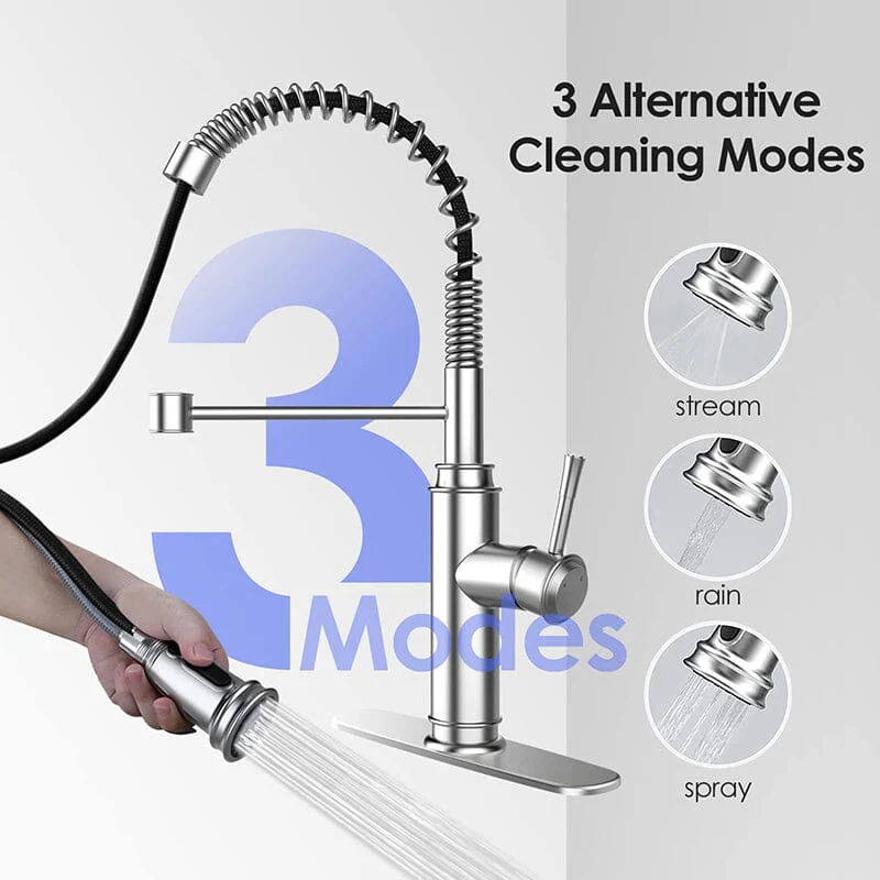 Modern 360° Swivel Pull-Out Spring Sprayer Kitchen Sink Faucet, 3 Spray Patterns - Image 4