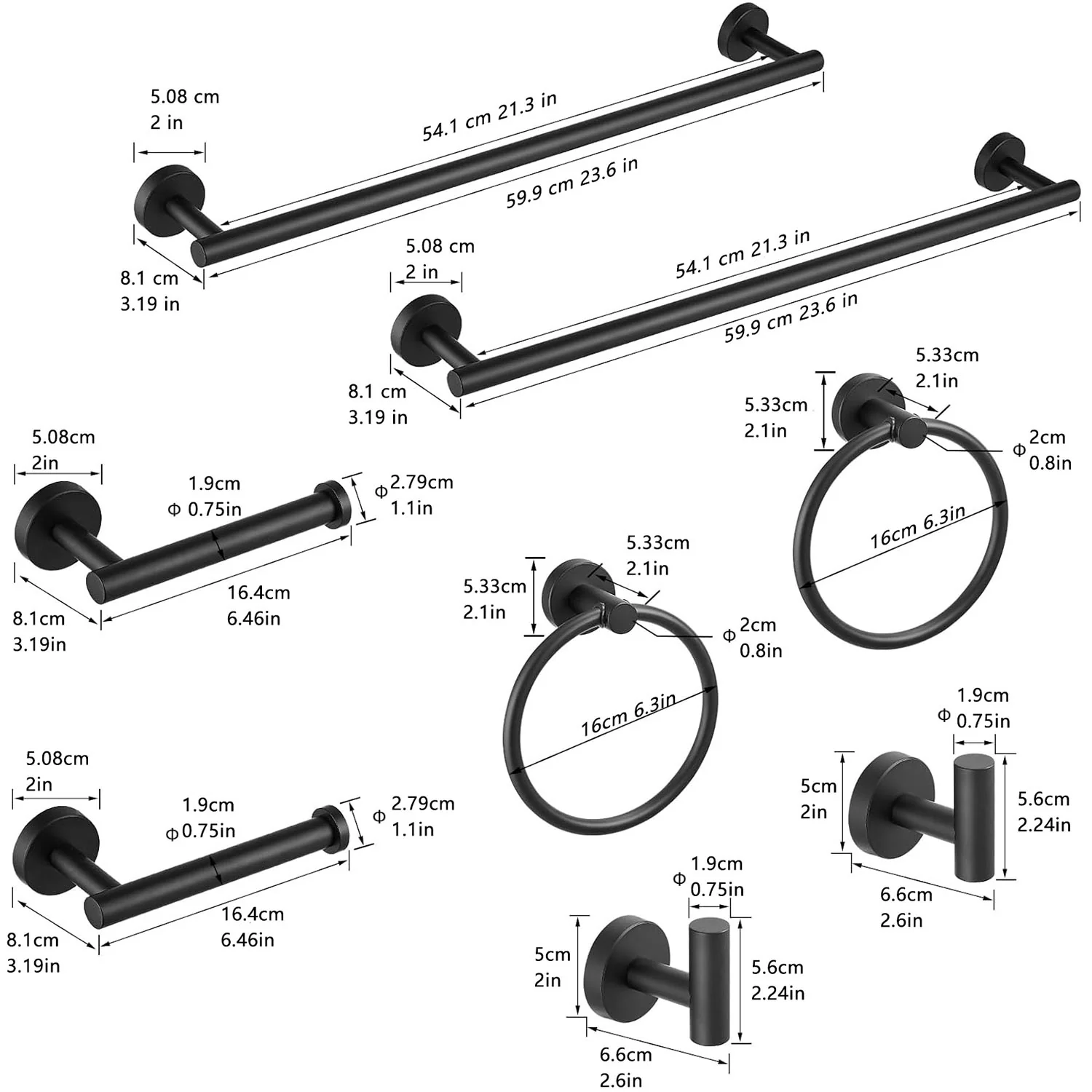 Modern 8-Piece Wall Mounted Bathroom Hardware Set in Matte Black - Image 6