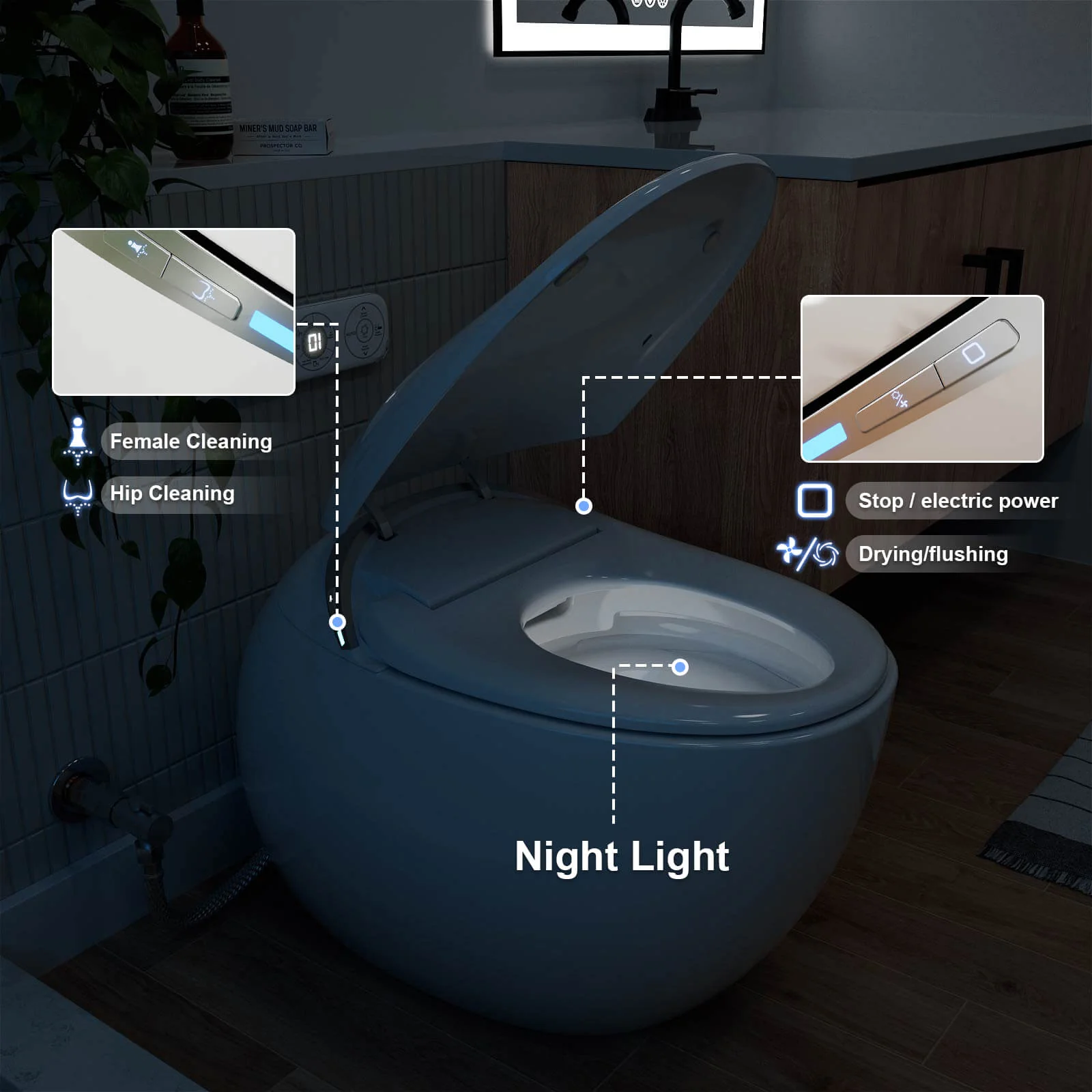 Modern Egg-Shaped Floor-Mounted Smart Toilet with Built-in Water Tank - Image 10