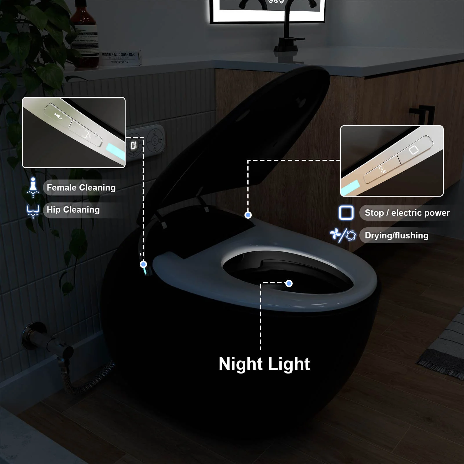 Modern Egg-Shaped Floor-Mounted Smart Toilet with Built-in Water Tank - Image 24