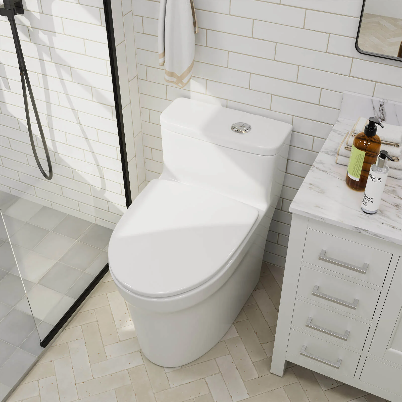 GIVINGTREE Modern Elongated 17.7'' Seat Height One-Piece Toilet with 1.1GPF/1.6 GPF Dual Flushing - Image 3