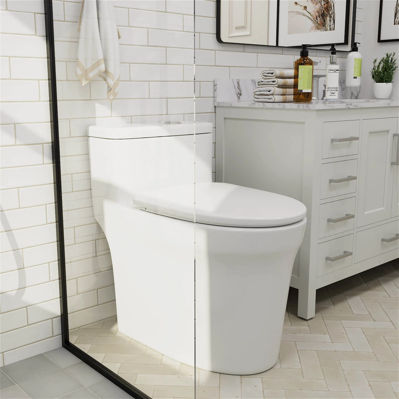 GIVINGTREE Modern Elongated 17.7'' Seat Height One-Piece Toilet with 1.1GPF/1.6 GPF Dual Flushing - Image 4