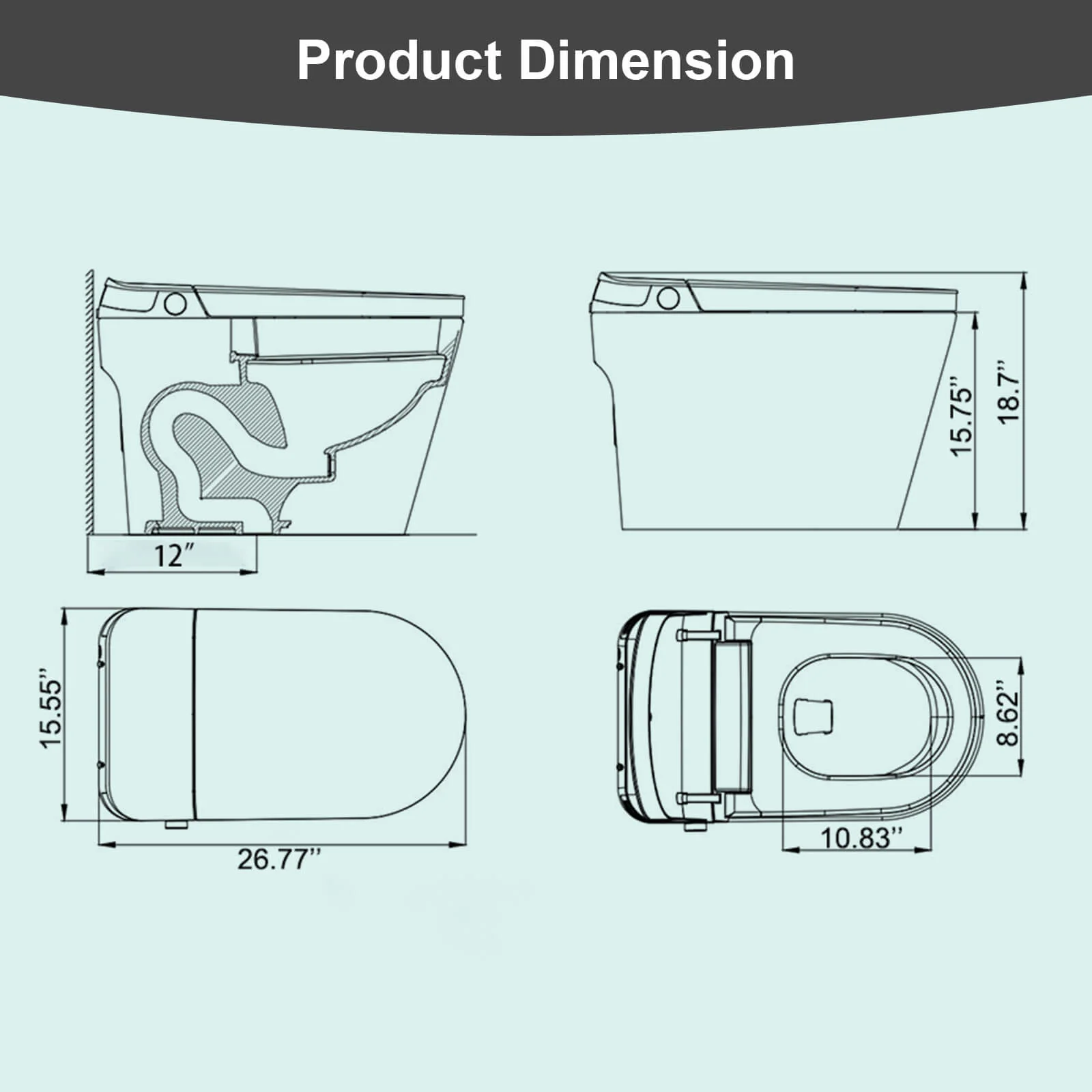 Modern Tankless Smart Bidet Toilet with LED Light, Heated Seat, and Automatic Flush - Image 23