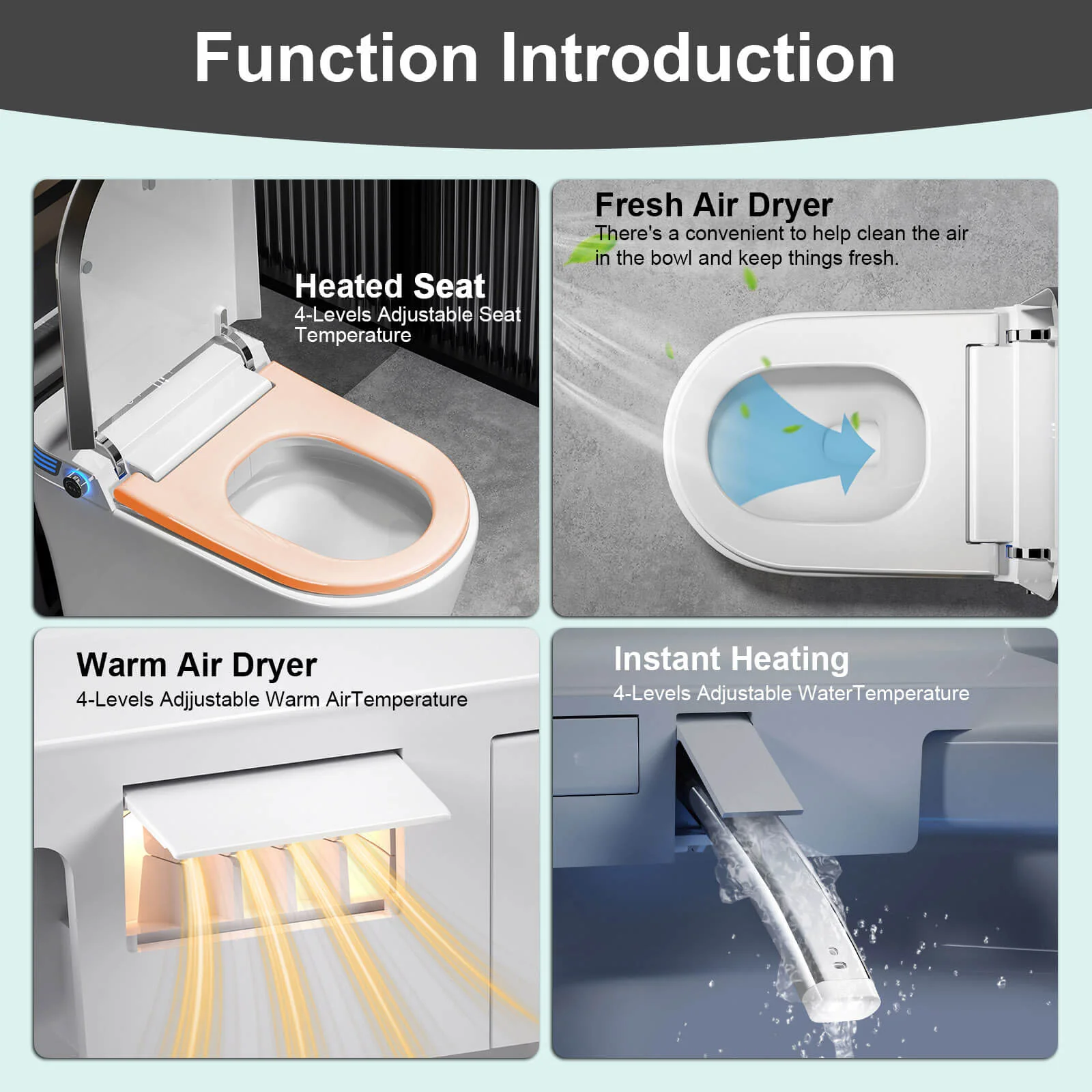 Modern Tankless Smart Bidet Toilet with LED Light, Heated Seat, and Automatic Flush - Image 5