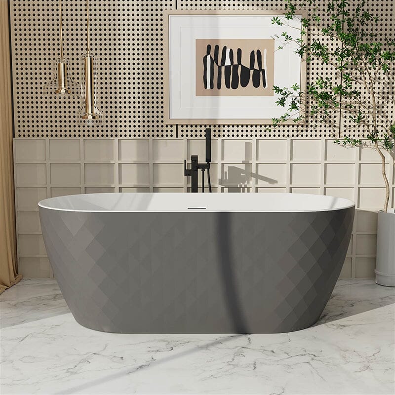 Mokleba 59" Unique Design Oval Acrylic Bathtub Freestanding Soaking Tub - Image 12