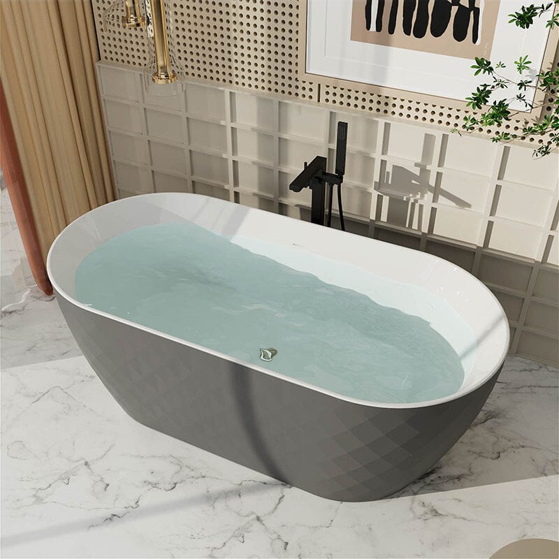 Mokleba 59" Unique Design Oval Acrylic Bathtub Freestanding Soaking Tub - Image 13