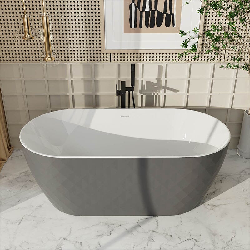 Mokleba 59" Unique Design Oval Acrylic Bathtub Freestanding Soaking Tub - Image 15