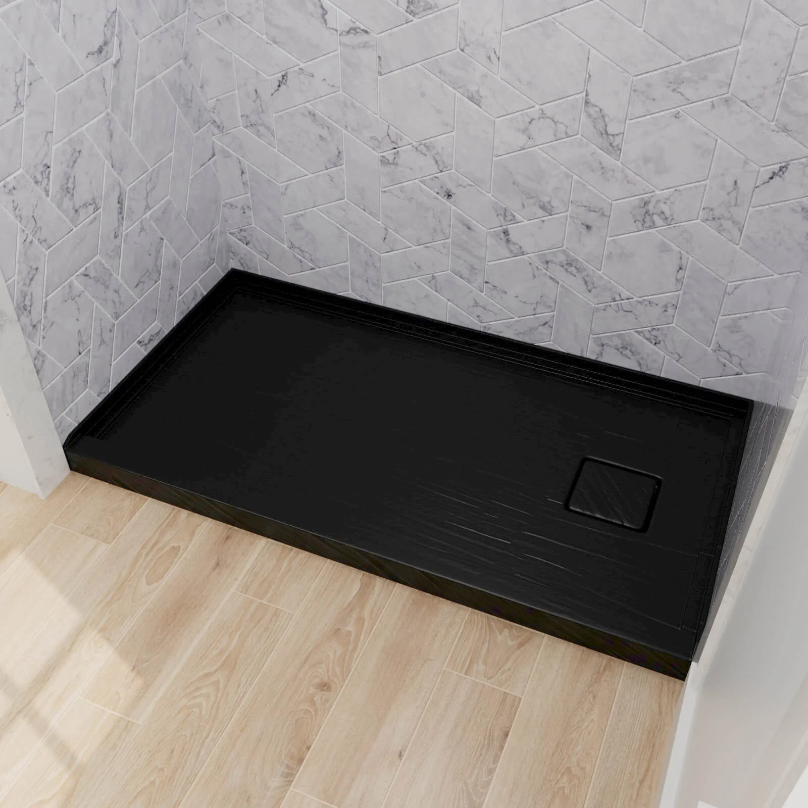 Mokleba 60"x 32" Black Right Drain Shower Pan with Anti-Slip Texture - Image 2